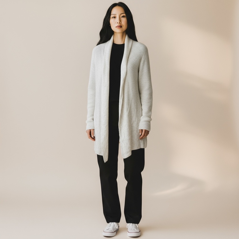 Palmer & Purchase 100% Cashmere Shawl Collar Longline Cardigan Gray Size S